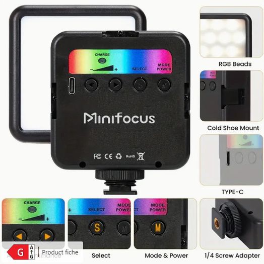 Portable RGB Video Soft Light - LED Camera Light 360 Full Color, Dimmable 2500-7000K Panel Light with Cold Shoe Interfaces, Rechargeable