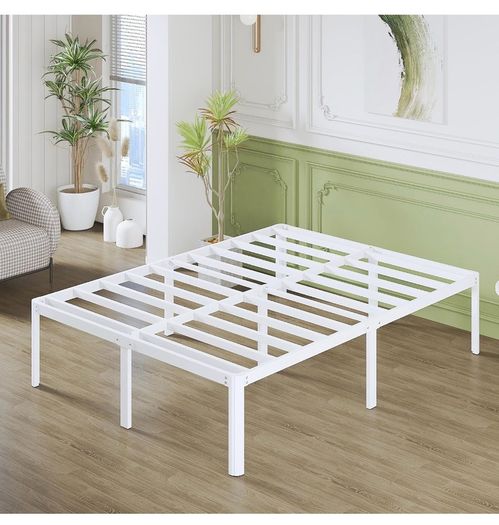 High White King Size Bed Frame 5ft with Rounded Corners, Heavy Duty Metal Bed Frames King Size with Steel Slats, 46 cm High, Ample Space Under-bed, Noise Free, Easy Assembly
