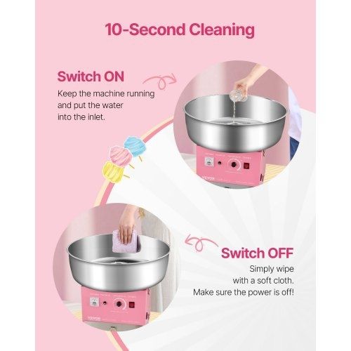 Electric Cotton Candy Machine, 1000W Commercial Candy Floss Maker with 52cm Stainless Steel Bowl, Sugar Scoop, and Drawer, Easy Home Use, Perfect for Kids Birthday, Family Party, Pink