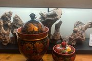 Vintage Khokhloma Hand Painted Wooden Tea &amp; Sugar