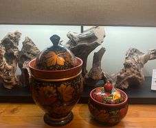 Vintage Khokhloma Hand Painted Wooden Tea & Sugar