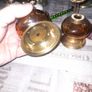 4 Beautiful Old Mirror Blue, Green, Brown Glass Oil Lamps, Postage Available Image 4
