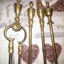 Beautiful Old Large Brass Fire Irons Shovel, Poker, Tongs, and a Brush, Postage Available or Collection on all my items Image 2