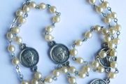 Antique/vtg Rosary Terra Fatima Faux Pearls Beads