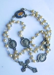 Antique/vtg Rosary Terra Fatima Faux Pearls Beads