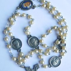 Antique/vtg Rosary Terra Fatima Faux Pearls Beads