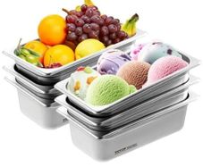 6 Pack Hotel Pans, 1/3 Size Anti-Jam Steam Pan, 0.8mm Thick Stainless Steel Restaurant Steam Table Pan, 4-Inch Deep Commercial Table Pan, Catering Storage Food Pan, for Industrial & Scientific