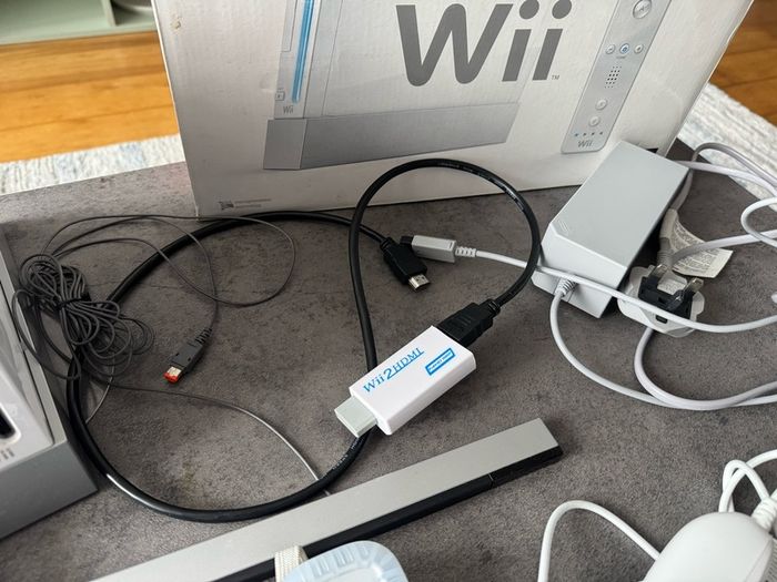 Nintendo Wii Console Bundle Mario Kart Wii Sports HDMI Adapter