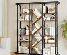 Vintage Bookcase, 3 Column 6 Tier Tree Shaped Bookcase, 17 Compartments