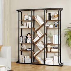 Vintage Bookcase, 3 Column 6 Tier Tree Shaped Bookcase, 17 Compartments