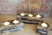 Tealight Holders Handmade From Reclaimed Wood, Shou Sugi Ban Set (+ 6 LED Lights)6