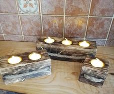 Tealight Holders Handmade From Reclaimed Wood, Shou Sugi Ban Set (+ 6 LED Lights)6