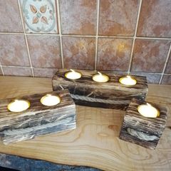 Tealight Holders Handmade From Reclaimed Wood, Shou Sugi Ban Set (+ 6 LED Lights)6