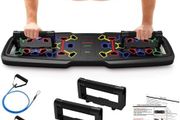 20 in 1 Press Up Board with Resistance Bands,Different color coded pushups board target specific muscle exercise Blue for Chest,Red for Shoulders,Yellow for Back,Green for Triceps