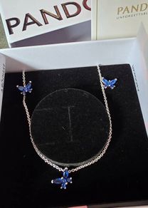 Pandora Silver Butterfly Necklace & Matching Butterfly Earrings Brand New