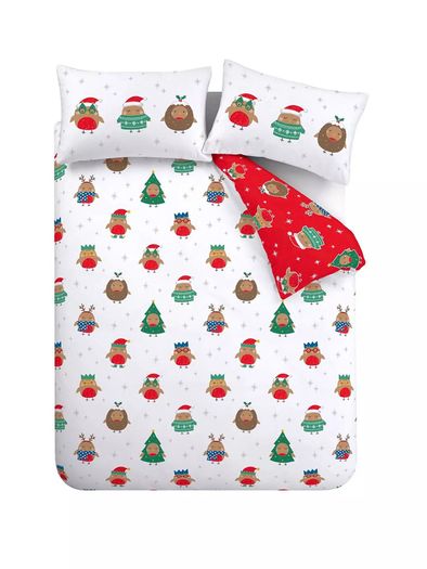 Catherine Lansfield Christmas Robins Christmas Duvet Set - King Size Reversible