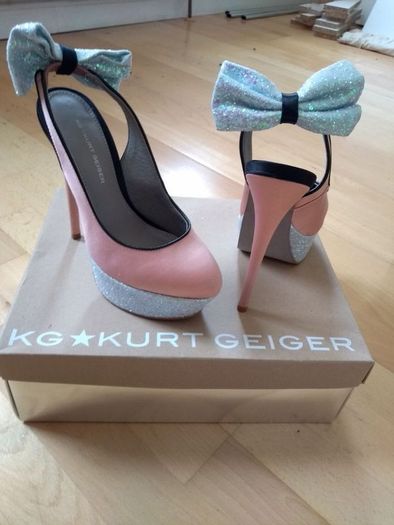 Kurt Geiger Norma Peach Satin Court Shoes