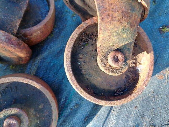 Vintage Flexello Cast Iron Industrial Casters (Set of 3)