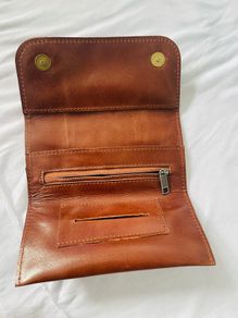 Genuine Leather Tobacco Pouch Unisex Rolling Paper Filter Wallet Brown