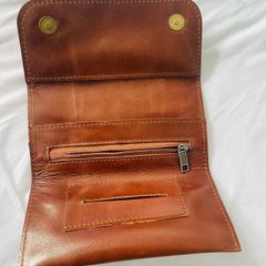 Genuine Leather Tobacco Pouch Unisex Rolling Paper Filter Wallet Brown