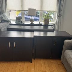 Dark brown wood cabinets