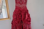 red floor length dress