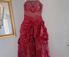 red floor length dress