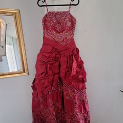red floor length dress