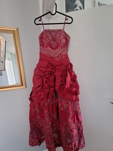 red floor length dress