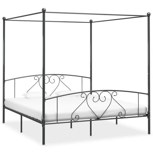 Canopy Bed Frame Grey Metal 200x200 cm