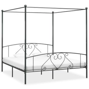 Canopy Bed Frame Grey Metal 200x200 cm
