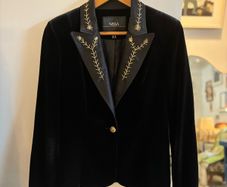Hand embroidered Nissa black velvet blazer