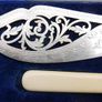 Vintage Boxed set of Faux Bone Handled Fish Servers with Hallmarked Silver Collars - 2 Pieces Image 4
