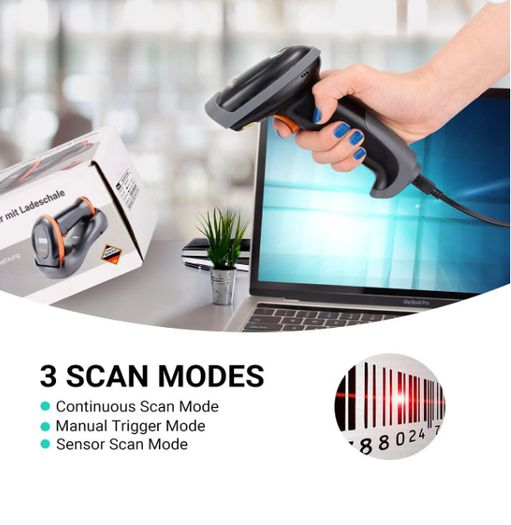 Tera Pro Series Extreme Performance Barcode Scanner 1D Wireless Laser, 2.4G Wireless & Bluetooth Fast & USB Wired & Precise Scanning for Ultra Long Barcodes Plug and Play, L0013B-OG