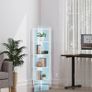 Corner Shelf with LED Light, 5-Tier Corner Bookshelf for Small Space, Narrow Display Corner Shelf Stand with Storage Rack, for Living Room, bedroom, Pure White Image 4
