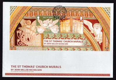 2013 Isle of Man The St Thomas' Church Murals by John Miller Nicholson Commemorative Miniature Sheet Stamp First Day Cover (FDC)