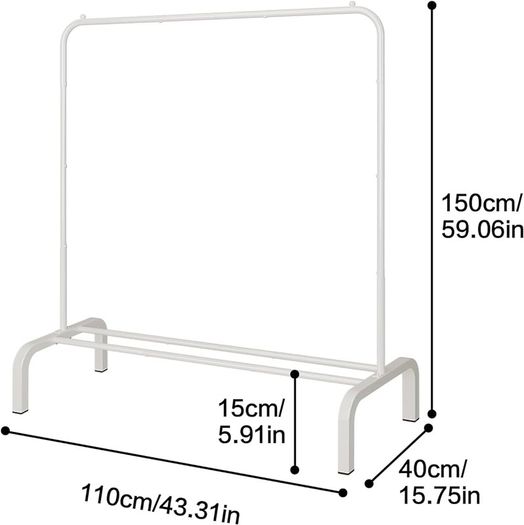 NEW SALE | Metal Clothes Rail 110 CM Clothing Rack Rail Coat Rail with Bottom Rack for Clothes, Coats, Skirts, Shirts, Sweaters, White