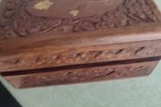 ANTIQUE Vintage Wooden Jewelry Box, Wooden Storage Box, Antique Jewelry Box, Inlaid Bone Jewelry Box, Wooden Carved Storage Box