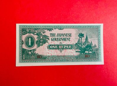 Japanese  Invasion  Money  BURMA   1. RUPEE  1942 WORLD WAR 11 ( Uncirculated )