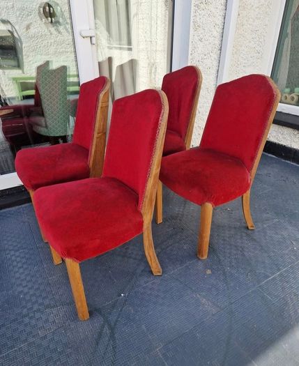 1930s set of Original red velvet walnut Art Deco chairs
