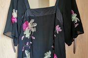 Coast black silk embroidered top UK 12