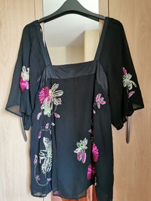 Coast black silk embroidered top UK 12