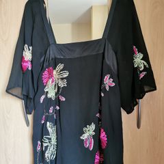 Coast black silk embroidered top UK 12