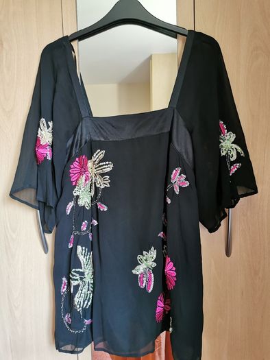 Coast black silk embroidered top UK 12