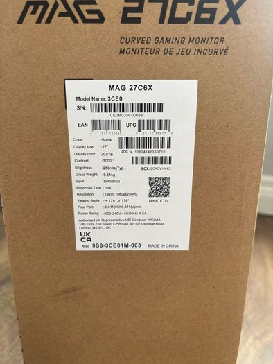 Brand new gaming Monitor MSI MAG 27C6X