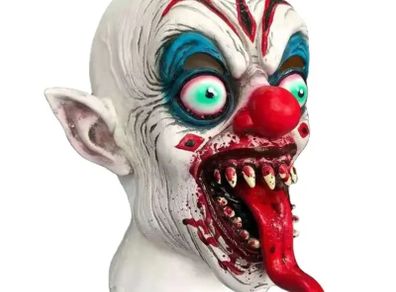 Halloween horror clown latex mask zombie with long tongue.