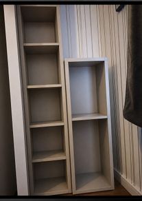 Gray shelving units
