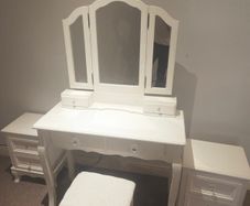Classic White Dressing Table Set with 2 Bedside Lockers & Stool