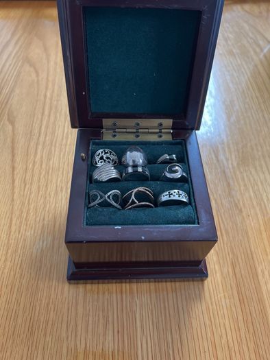 Musical Ring Box and 9 Silver Rings