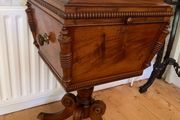Victorian mahogany sewing table / work box on tripod base, c.1850